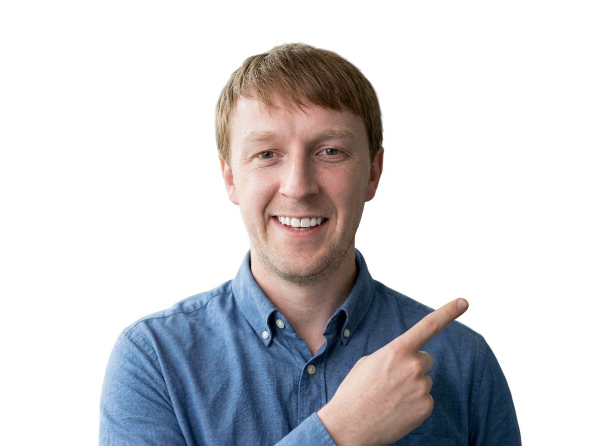 Thomas Fellows pointing to the left